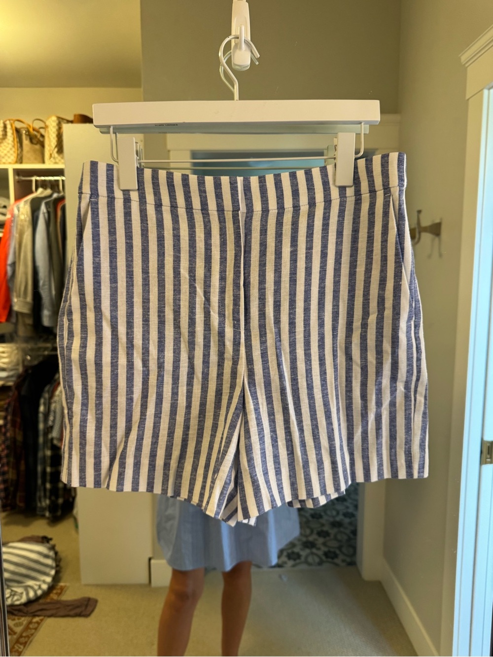 J. Crew Navy and White Striped Cotton Shorts